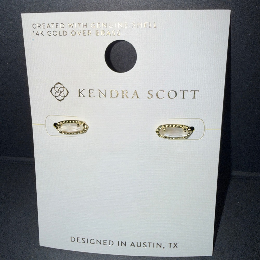 Kendra Scott Stud Earrings Womens OS Gold White Shell NEW 14k Gold Plated Brass